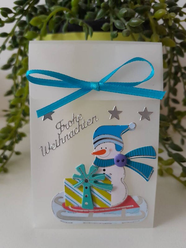 Geschenktascherl mini "Schneemann auf Schlitten"   cs551