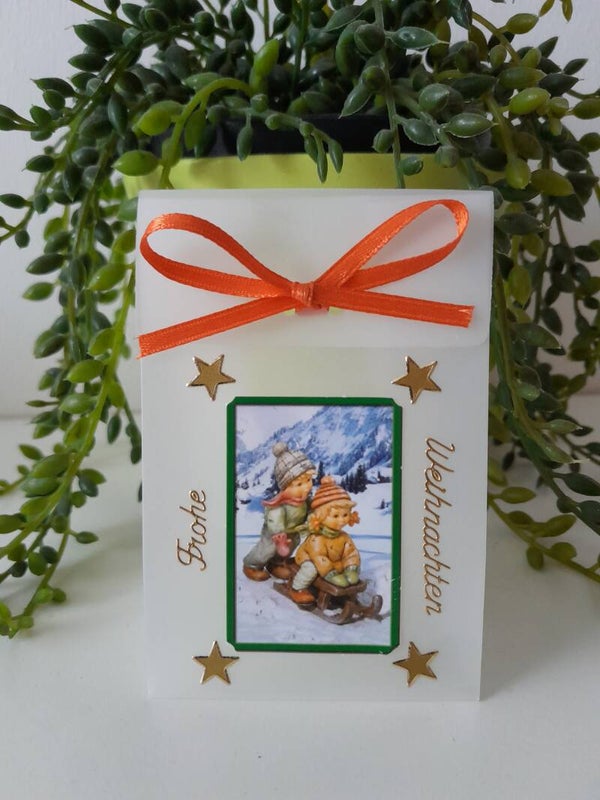 Geschenktascherl mini "Kinder auf Schlitten"   cs564