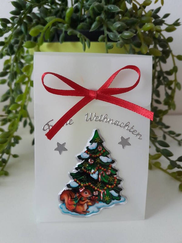 Geschenktascherl mini "Eichhörnchen vor Weihnachtsbaum"   cs581