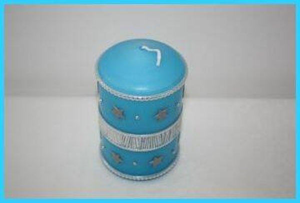 Weihnachtskerze "blau - Borte silber"   cs734