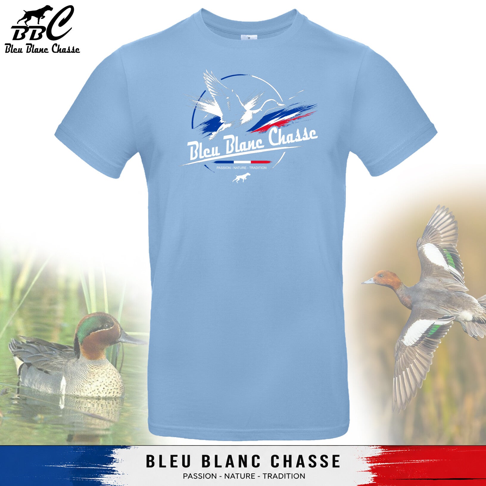Tee-shirt Bleu SKY - Gamme "Authentique Gibier d'eau"