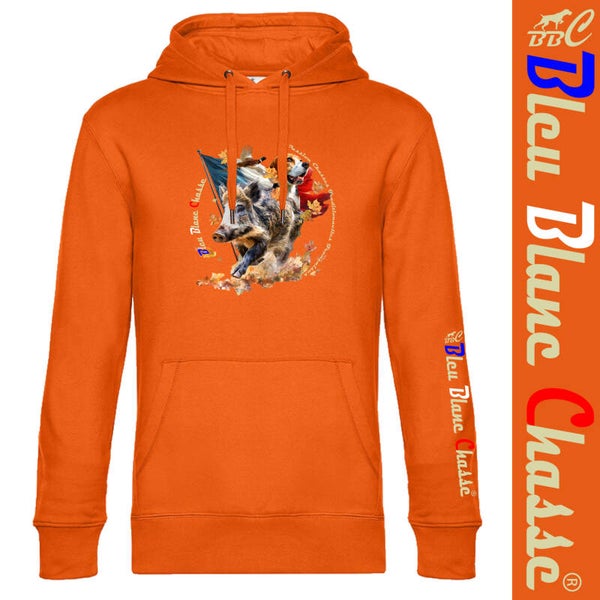 Sweat-shirt à capuche Orange "Sanglier et Beagle patriotes"