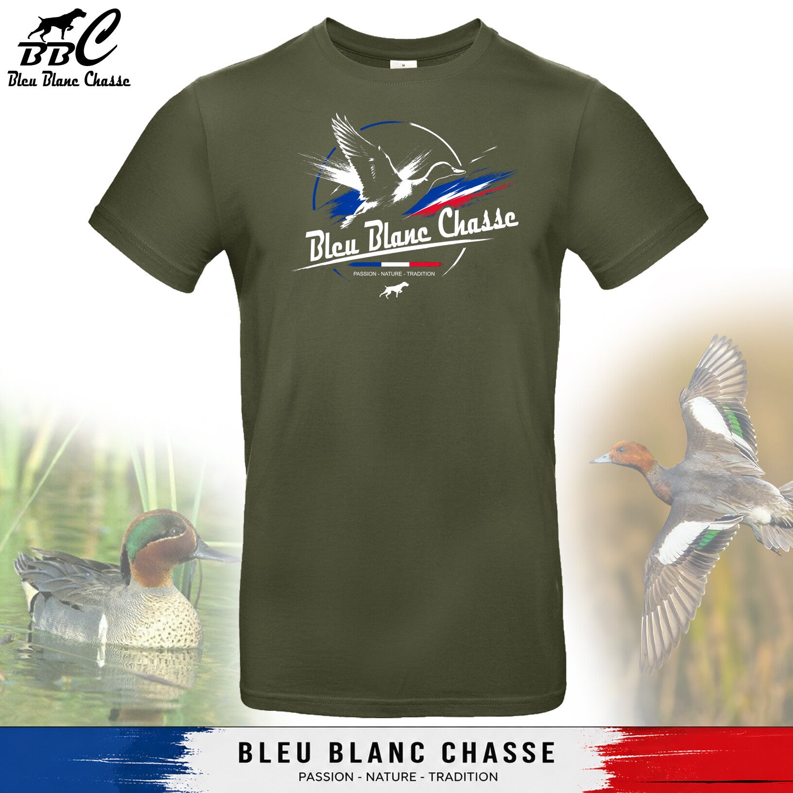 Tee-shirt Kaki  - Gamme "Authentique Gibier d'eau"