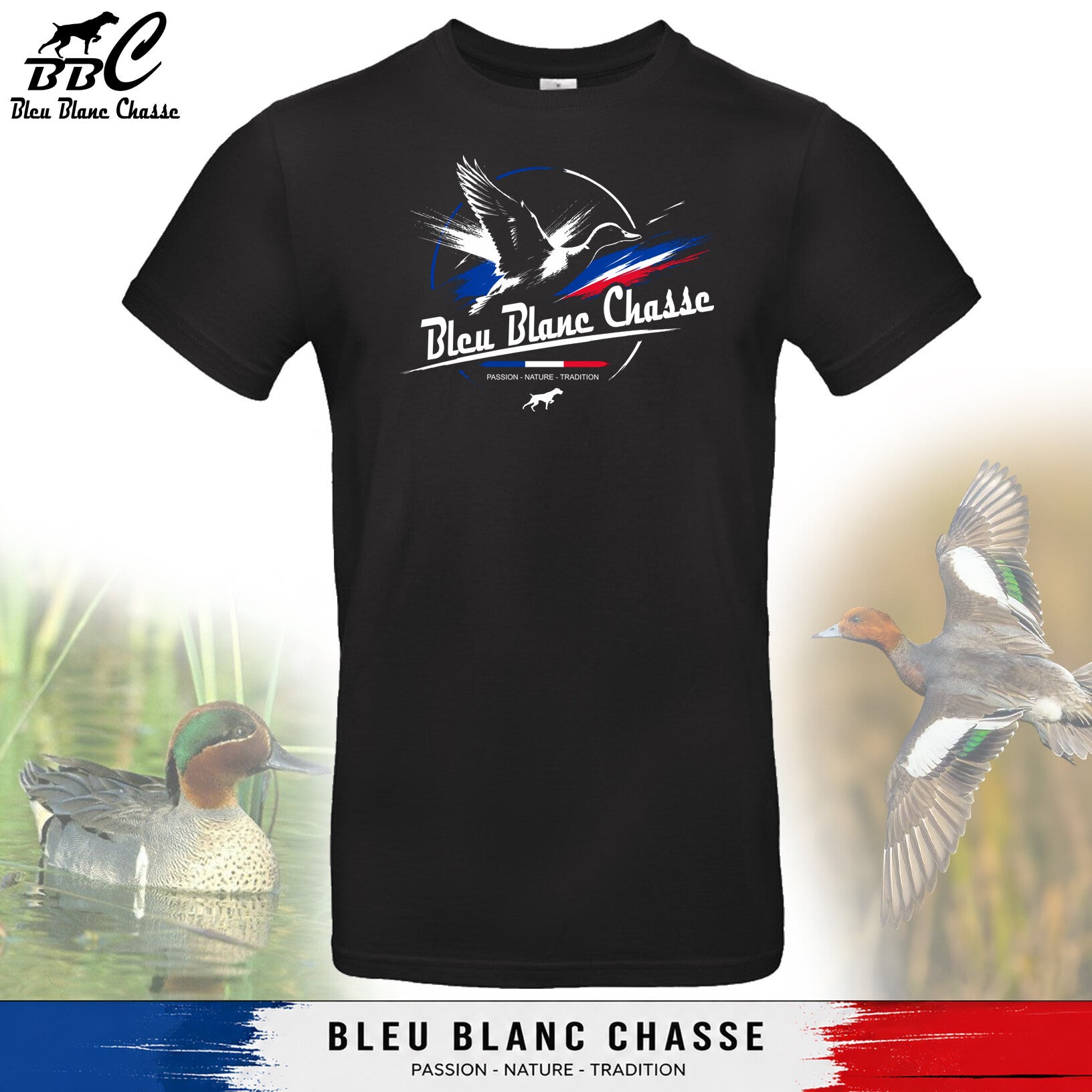 Tee-shirt Noir - Gamme "Authentique Gibier d'eau"