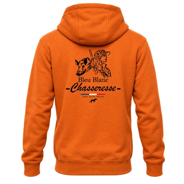 Sweat-shirt à capuche Orange "Gamme Chasseresse" - Unisexe