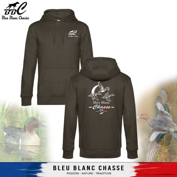 Sweat-shirt à capuche Kaki "Sarcelle au vol" - Unisexe