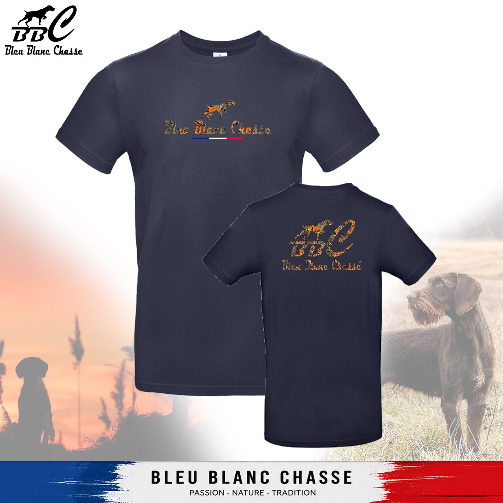 Tee-shirt Navy - Gamme "Instinct" camouflage orange et vert