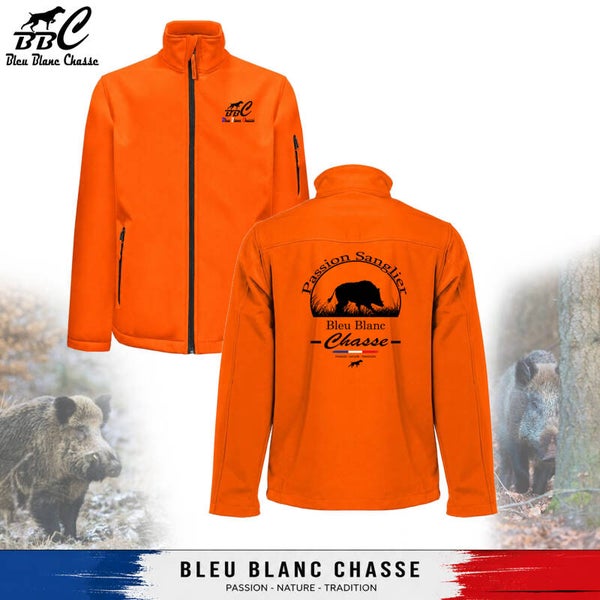 Veste SoftShell Orange "Passion Sanglier"