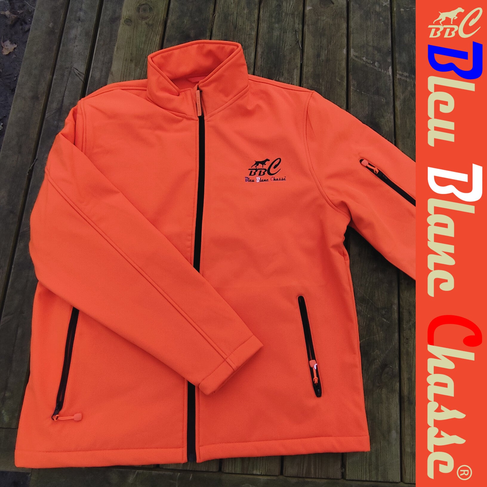 Veste SoftShell Orange "La traque et les chiens"