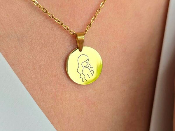 Gouden Ketting Lijntekening Moeder en Kind - Moederdag Cadeau