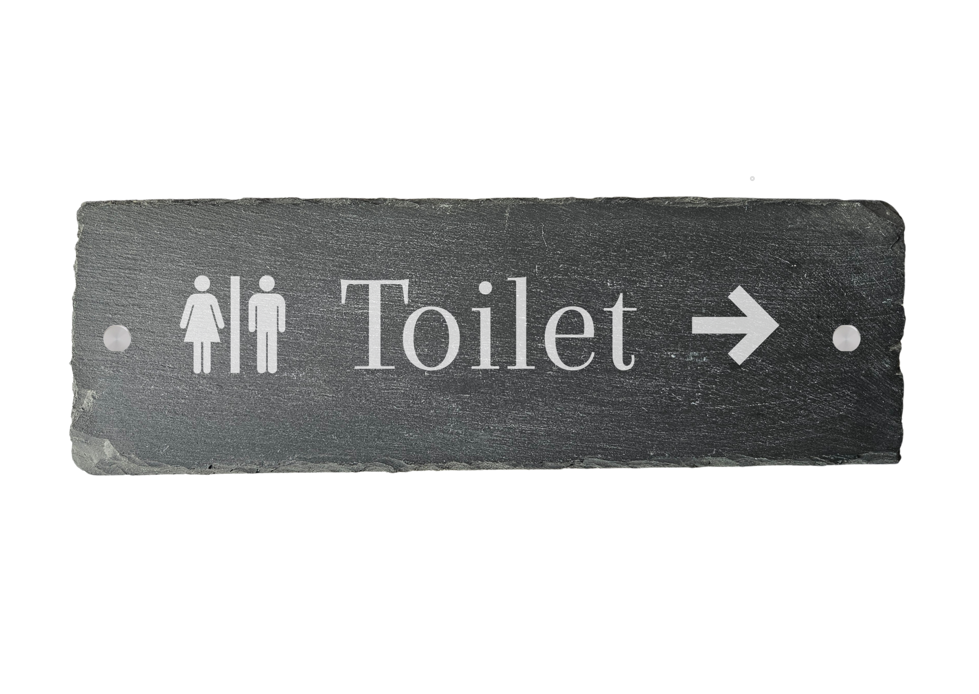 Bewegwijzering Toilet Rechts – Leisteen Bord 30 × 10 cm met Dames en Heren en Pijl Rechts