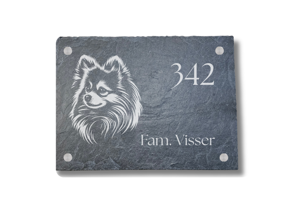 Leisteen naambord met hond 20x15 cm | Naam en huisnummer