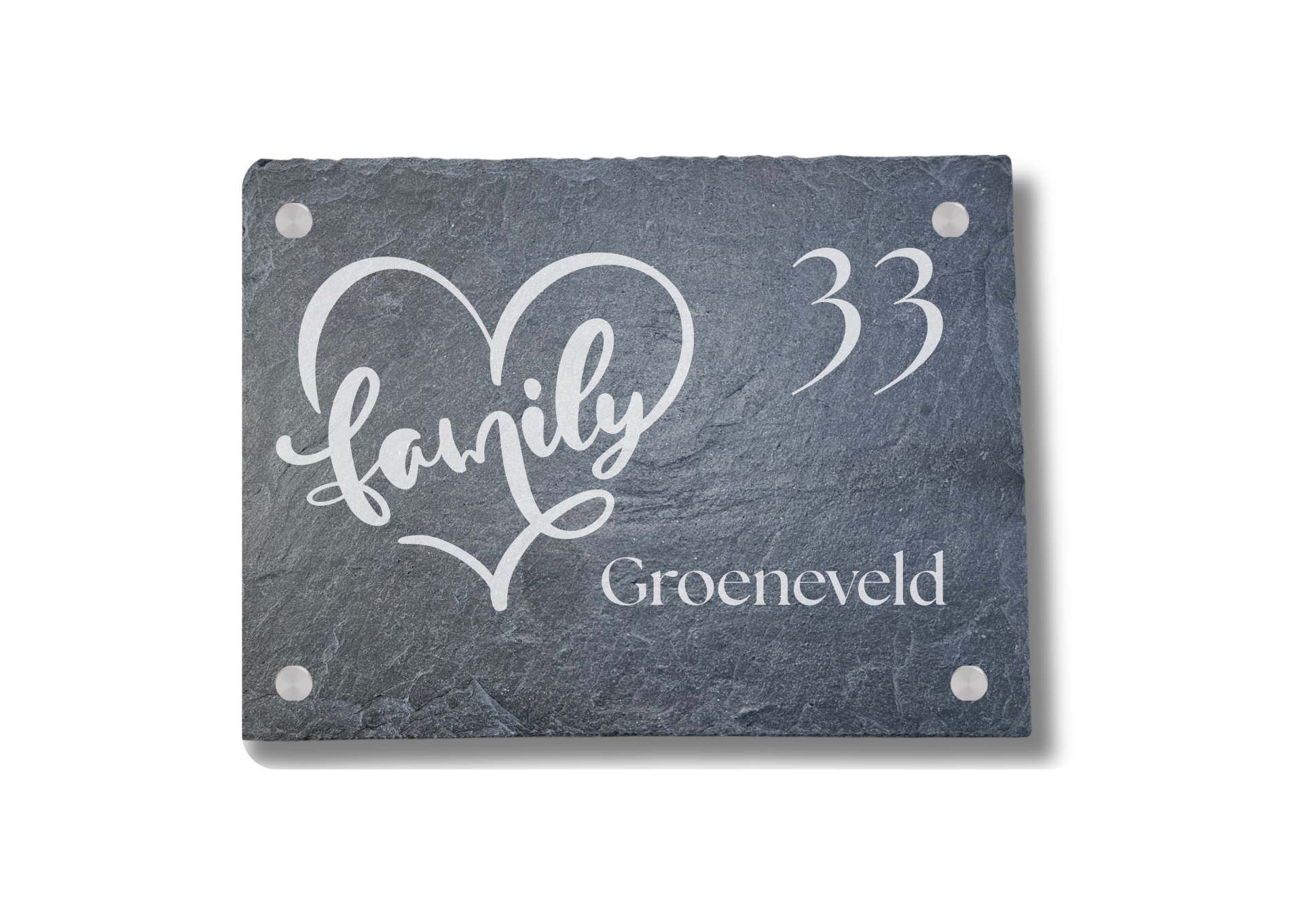 Family Heart Naambord van Leisteen 20 x 15 cm