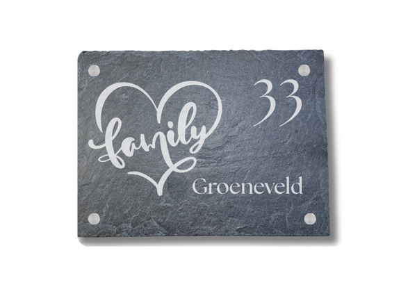 Family Heart Naambord van Leisteen 20 x 15 cm