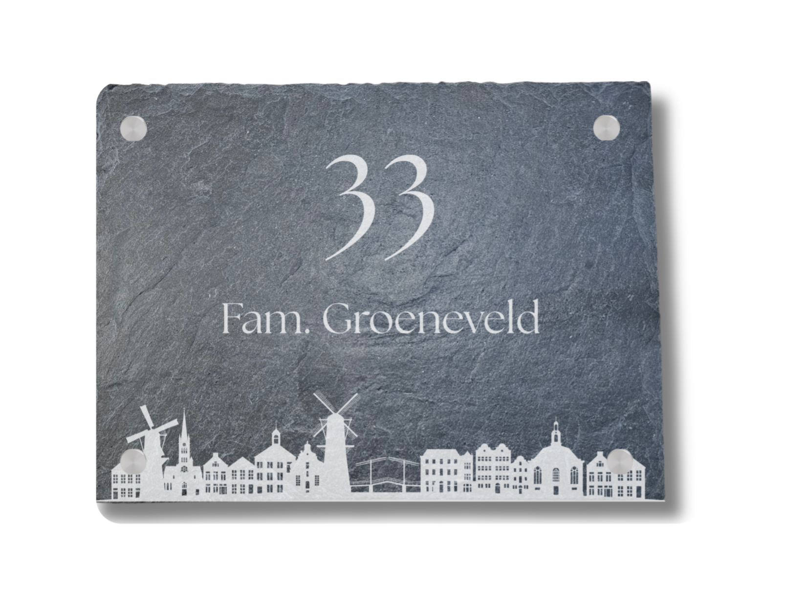 Skyline Schiedam Naambord van Leisteen 20 x 15 cm