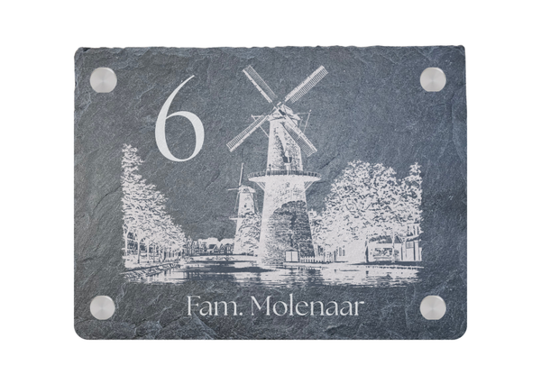 Molens Noordvest / Naambord van Leisteen 20 x 15 cm