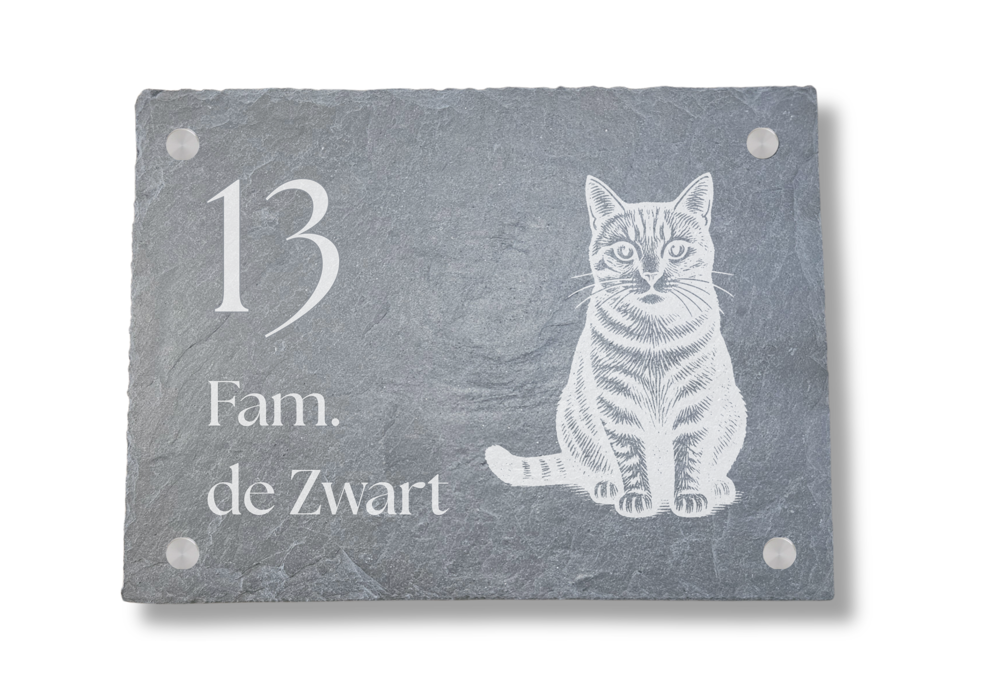 Naambord met Kat – Leisteen Naambord met Naam en Huisnummer