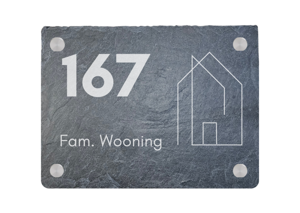 Pure Line House Naambord – Leisteen Naambord met Naam en Huisnummer