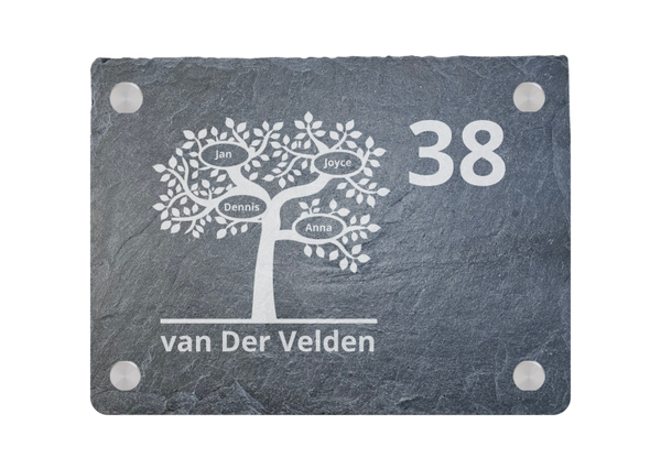Family Tree Naambord – Leisteen Naambord met Namen en Huisnummer