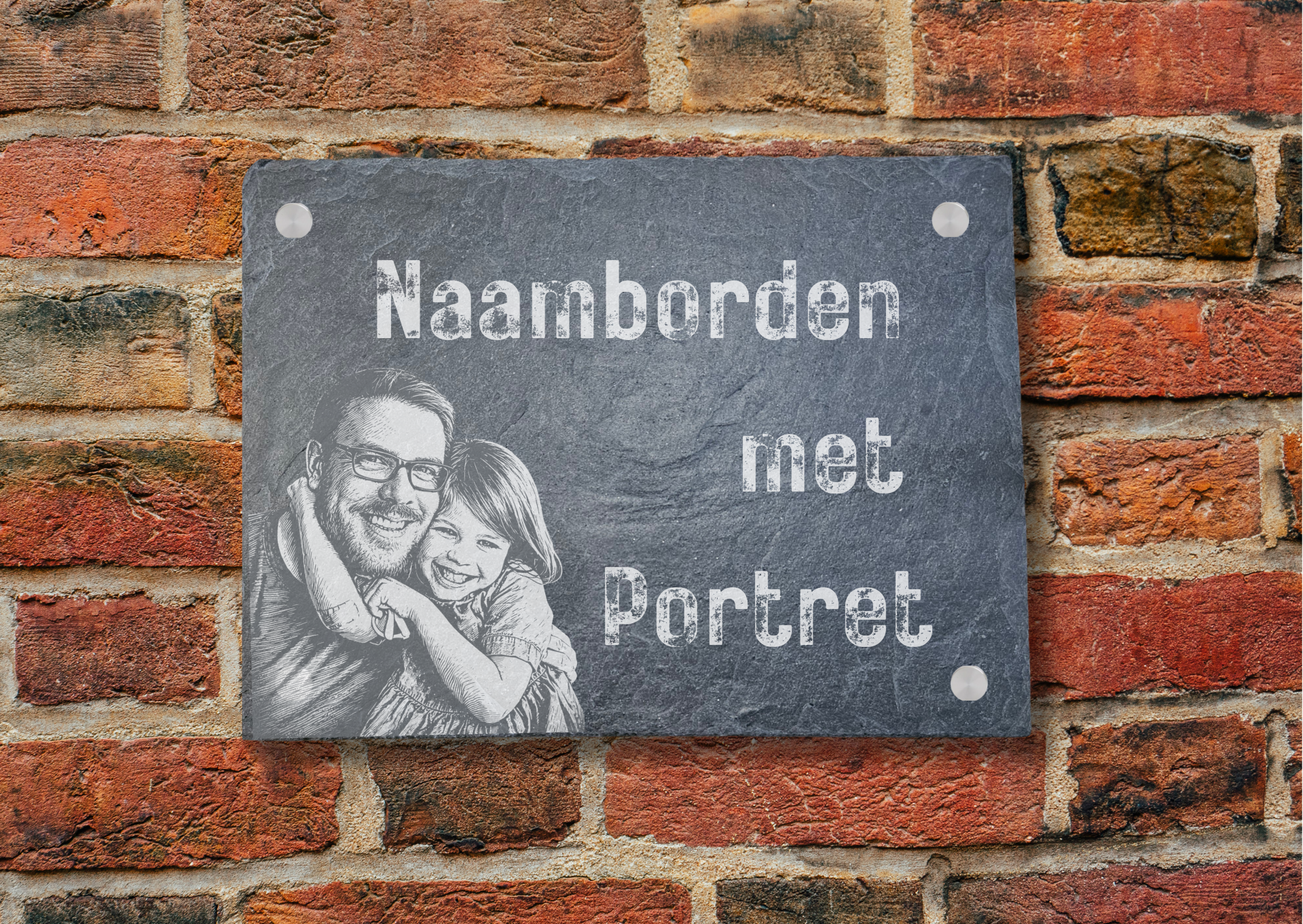 naambord met eigen portret foto