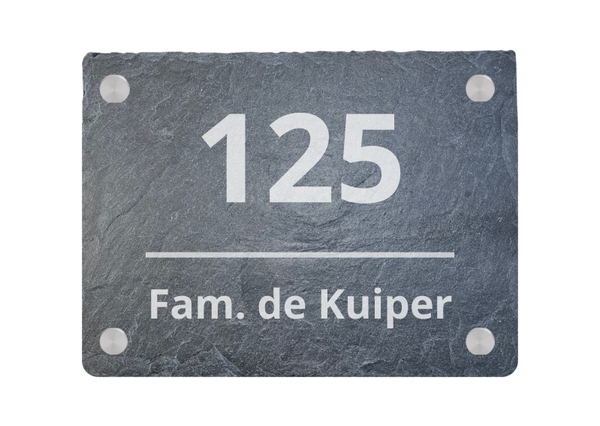Modern Line naambord van leisteen 20 x 15 cm. Incl. RVS Bevestiging