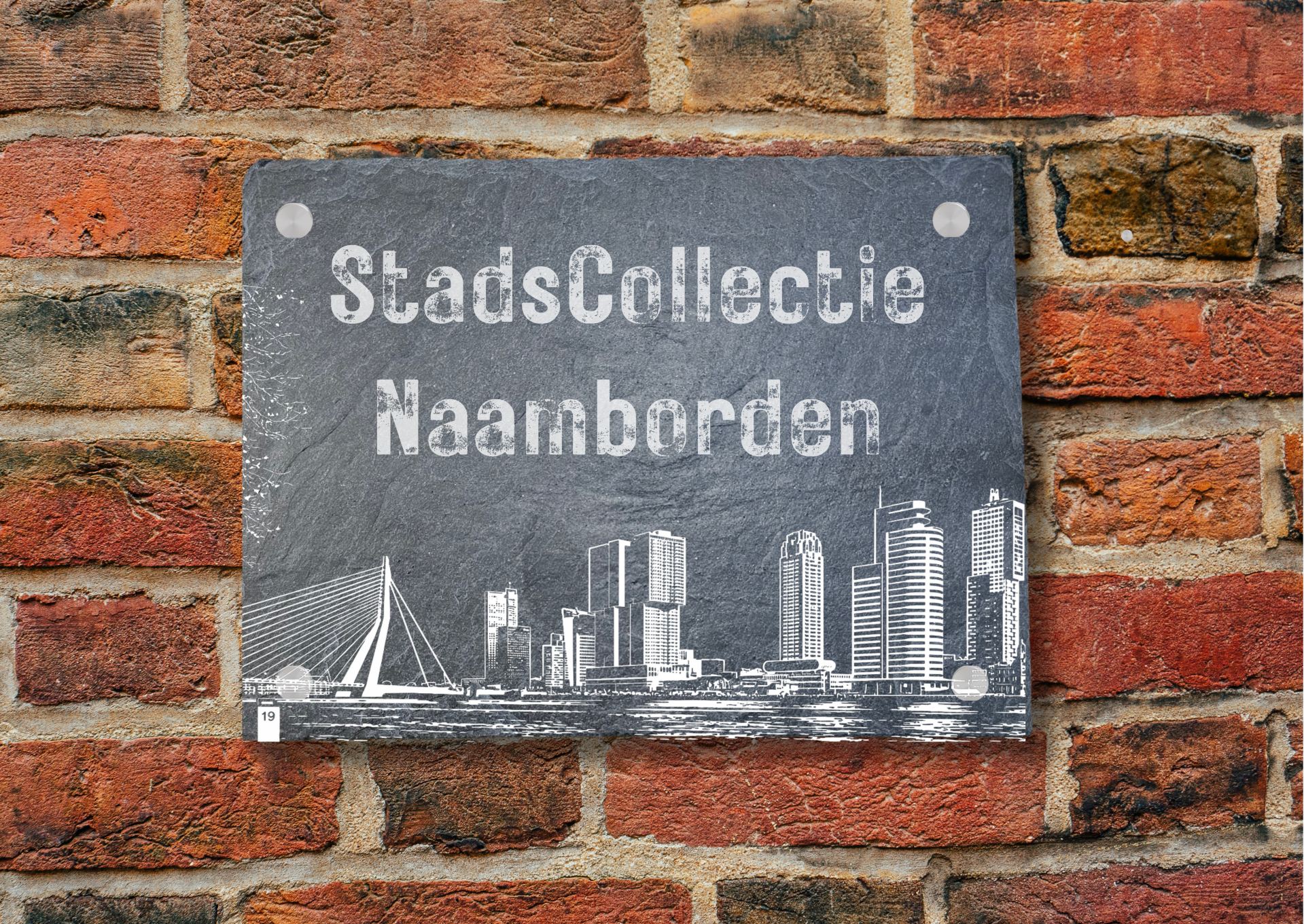 uniek naambord met foto van schiedam, rotterdam, vlaardingen, amsterdam, leiden