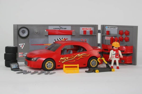 Playmobil Rode raceauto met garage tuning 4321