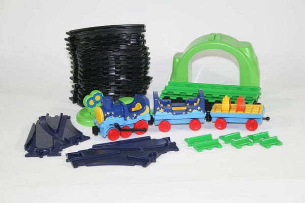 Playmobil 1-2-3 Blauwe trein met veel rails en tunnel