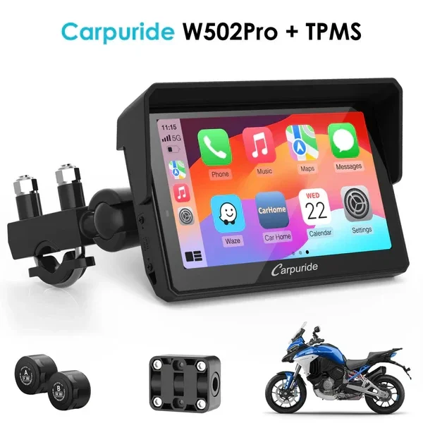 NVP-W502PRO+TPMS Ecran de navigation moto Double intercom, boussole et baromètre double Bluetooth avec TPMS étanche IP67 écran 5 pouces