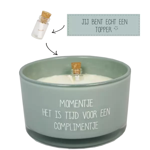 Flessenpost kaars Momentje Het Is Tijd Voor Een Complimentje