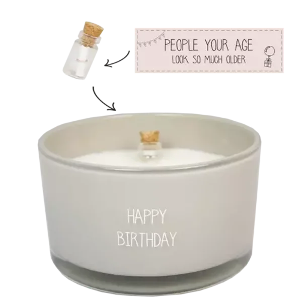 Flessenpost kaars Happy Birthday