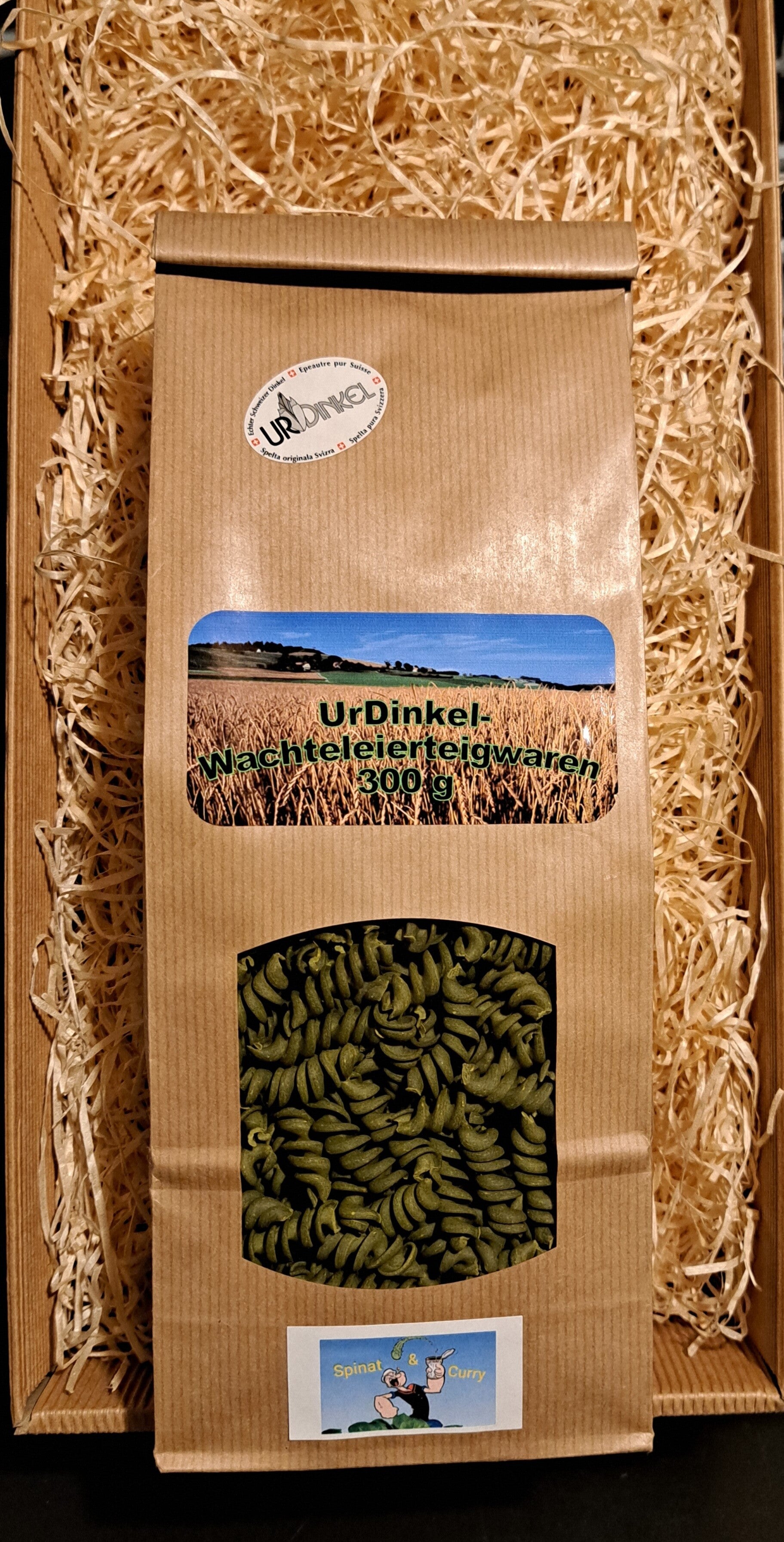 UrDinkel-Wachteleierteigwaren Fusilli Curry & Spinat 300 g