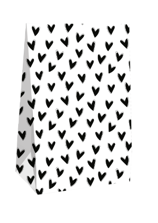 Blokbodemzak | Wit met zwartje hartjes | Per stuk