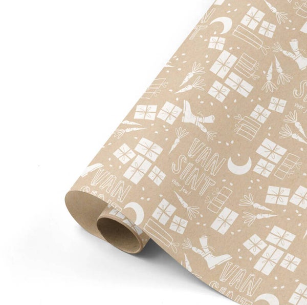 Sinterklaas | Cadeaupapier kraft wit | per rol