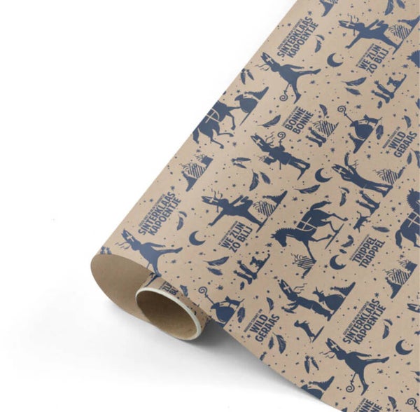 Sinterklaas | Cadeaupapier kraft metallic bleu | per rol