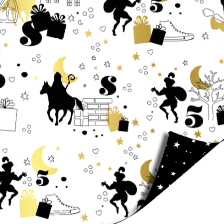 Cadeaupapier | Sinterklaas zwart/wit/goud