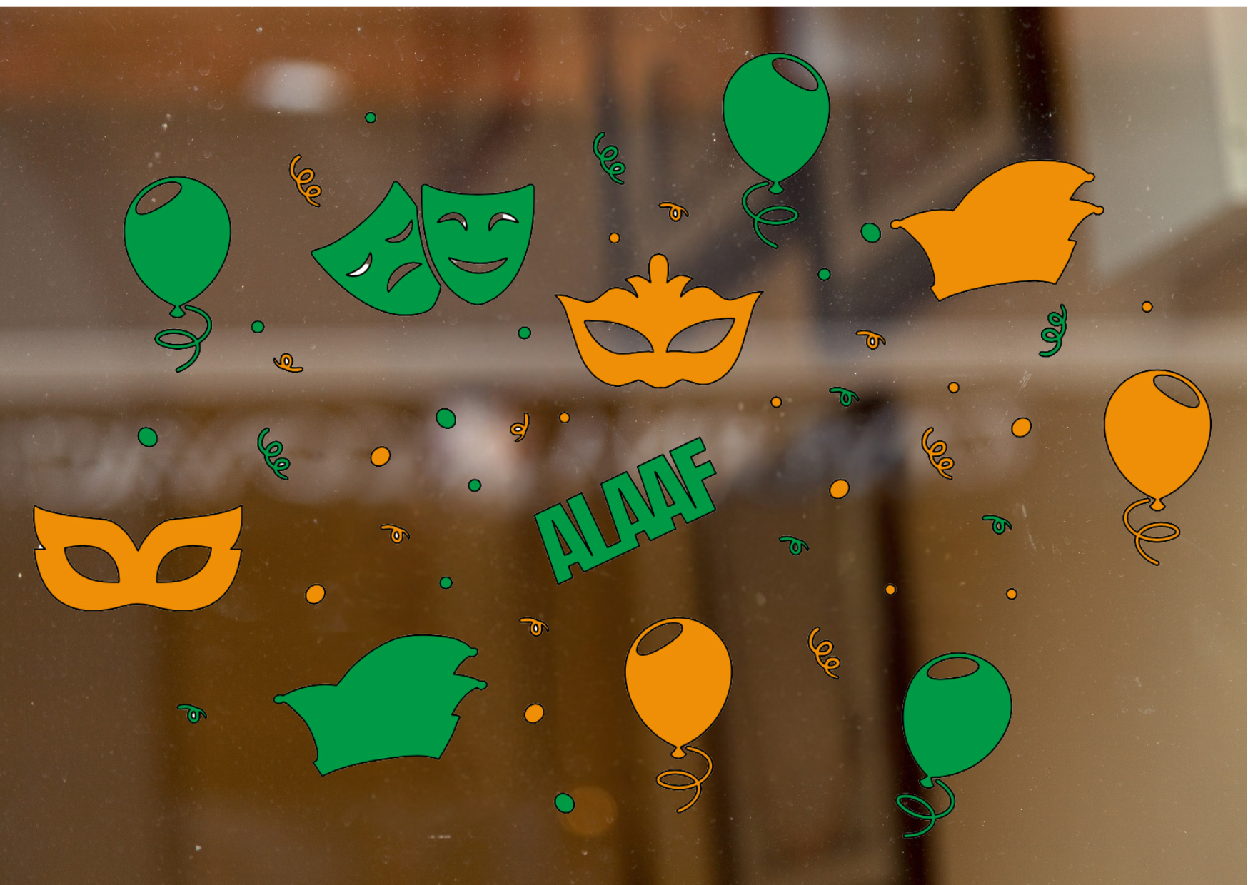 Raamsticker | Carnaval | Groen/Oranje