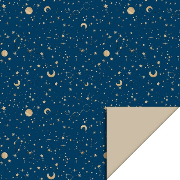 Cadeaupapier | Galaxy Midnight Blue Gold Foil-Dark Sand