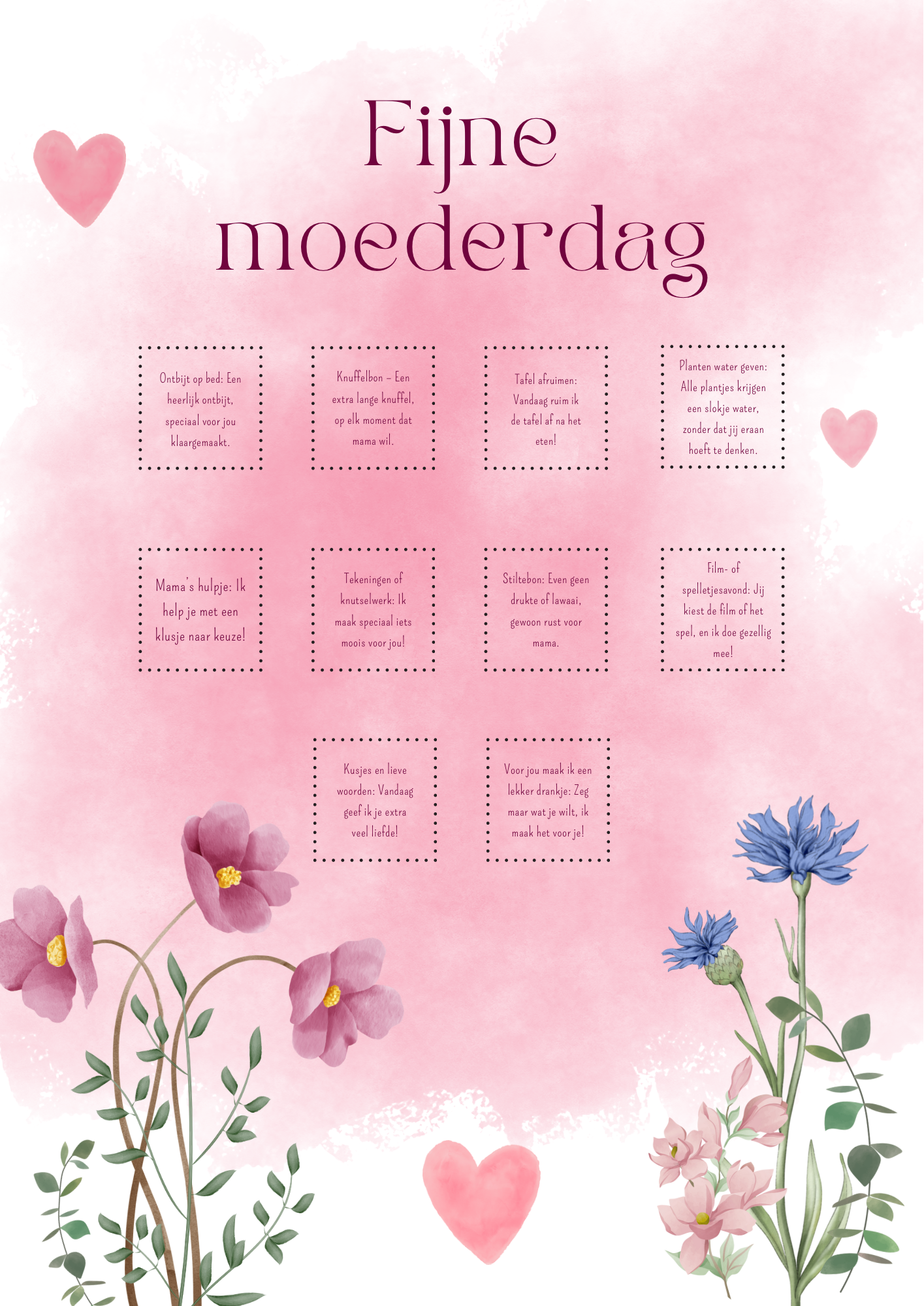 Moederdag | Waardebonnen| Printable