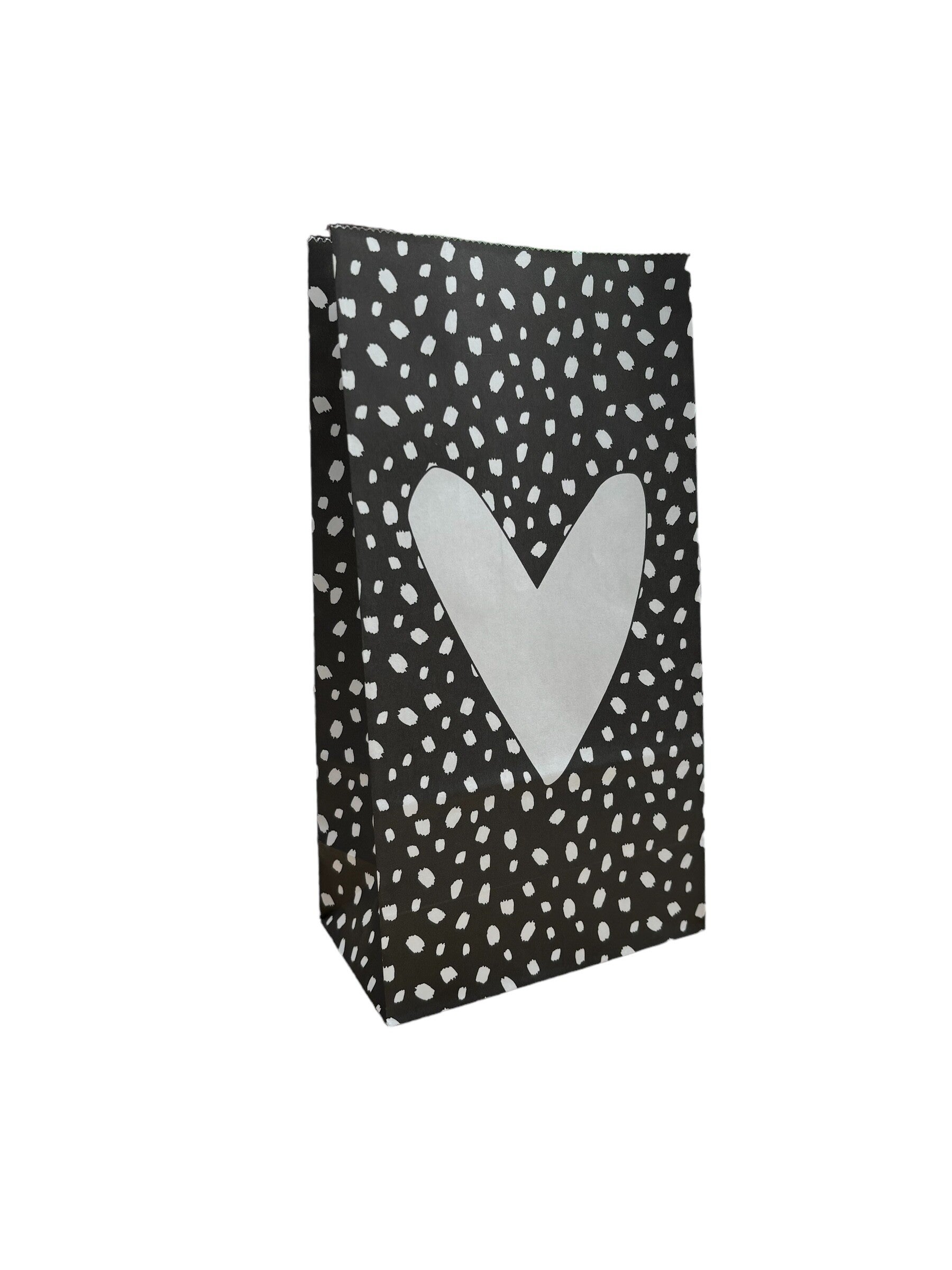 Blokbodemzak | Zwart wit met hartje 14x8x26cm | 3 stuks
