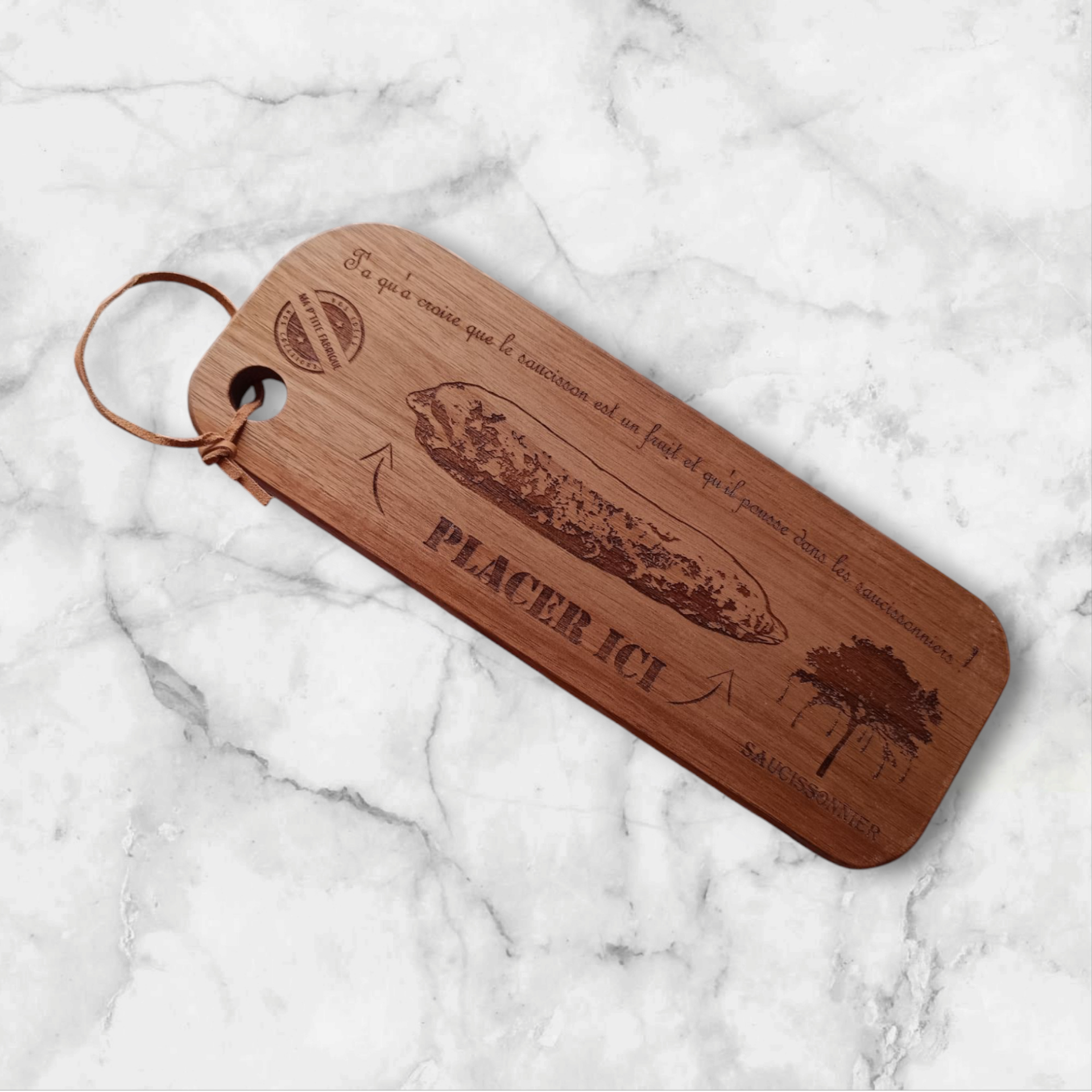 Planche à saucisson en acacia gravée – Saucissonnier original