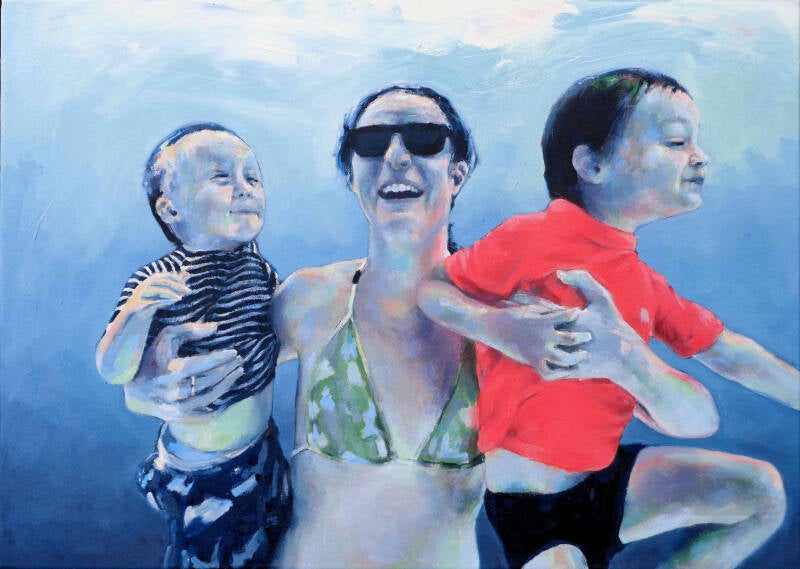  Art, Painting, Oil painting, Portrait, Figure, Torso, People, Swimming, Swimmer, Child, Figure, Woman, Female, Mother, Underwater