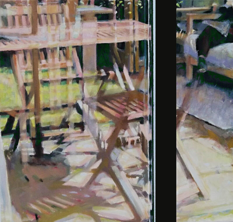  Art, Painting, Oil painting, Diptych, Reflection, Interior, Table, Chair