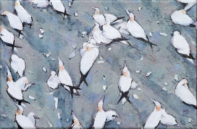 Art. Painting. Oil painting, Landscape, Seascape, Marine, Birds, Rock, Seabirds, Cliff