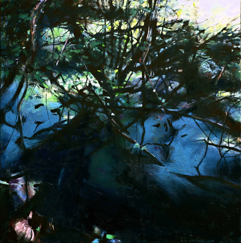  Art, Painting, Oil painting, Tree, Root, Wetland, Woodland, Carr