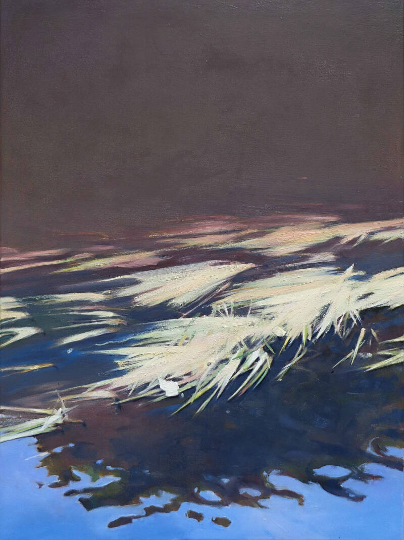 Art, Painting. Oil painting, Reeds, River, Reflection