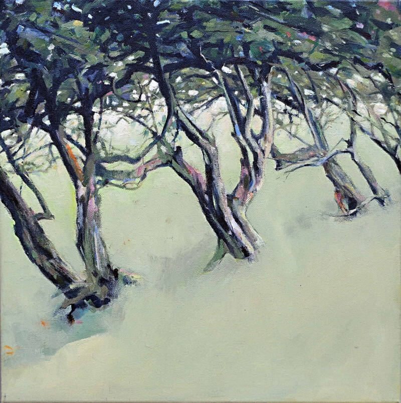  Art, Painting, Oil painting, Landscape, Hedge, Tree, Field, Countryside, Rhythm