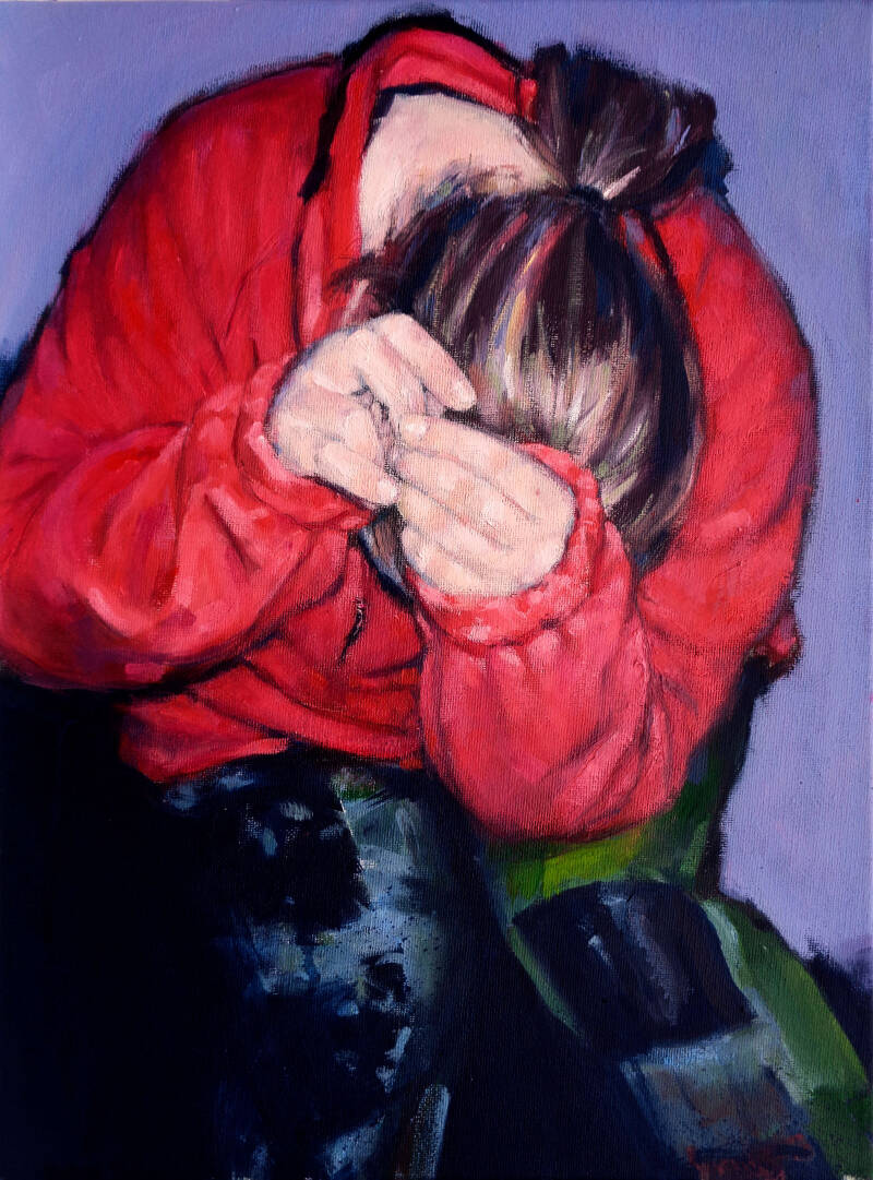  Art, Painting, Oil painting, Figure, Torso, Person, Woman, Female, Crouch, Huddle, Portrait