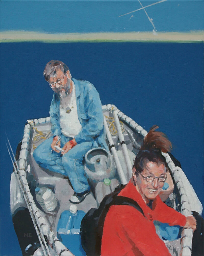  Art, Painting, Oil painting, People, Man, Woman, Sailor, Boat, Dinghy