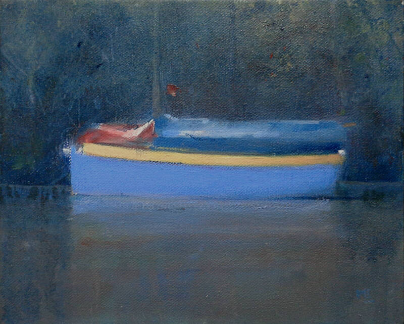 Art, Painting, Oil painting, Landscape, Boat, Trees, Woodland, River, Sunkight, Shade